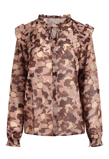 Citylife Dames Shirts & Tops bruin W20566/Ysra ruffle Citylife Dames Shirts & Tops bruin W20566/Ysra ruffle