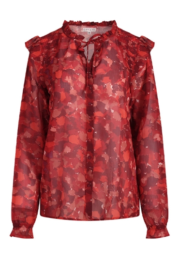 Citylife Dames Shirts & Tops rood W20566/Ysra ruffle Citylife Dames Shirts & Tops rood W20566/Ysra ruffle