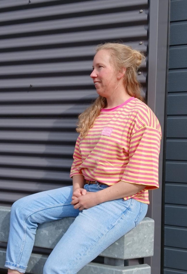 Streep t-shirt km geel 