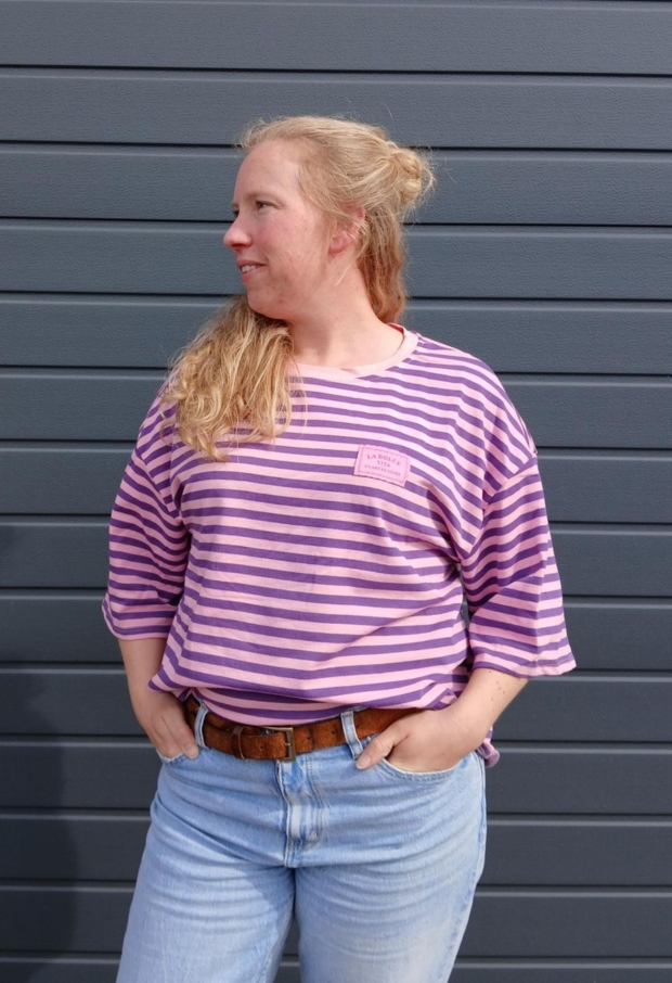 Streep t-shirt km paars 