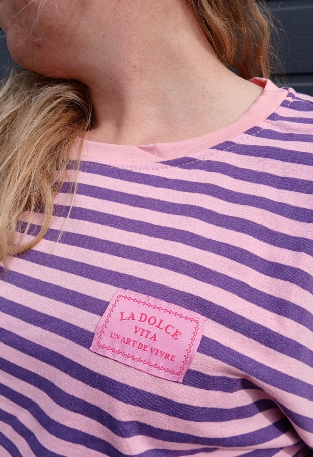 Streep t-shirt km paars 