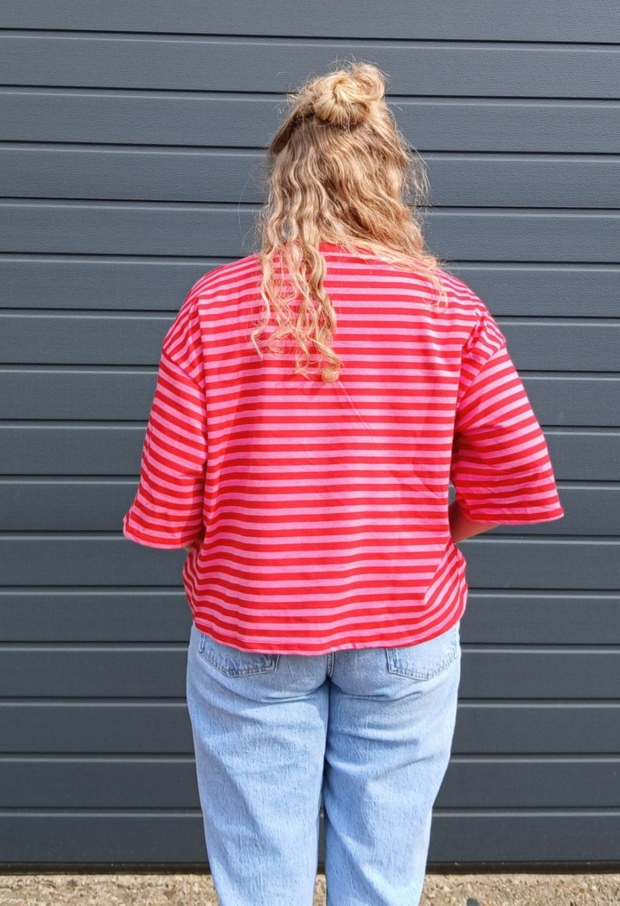 Streep t-shirt km ROOD 