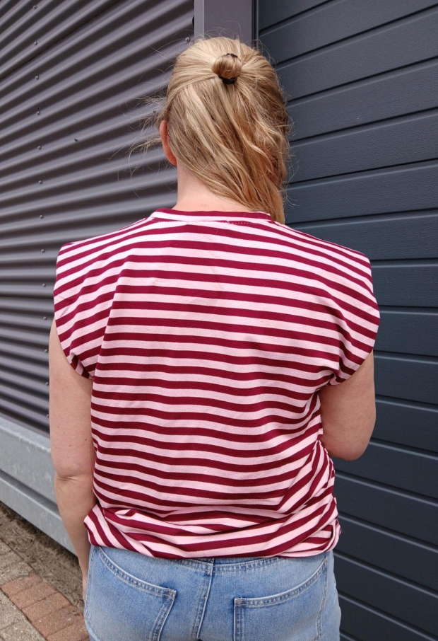 Streep t-shirt kapmouw Bordeaux 