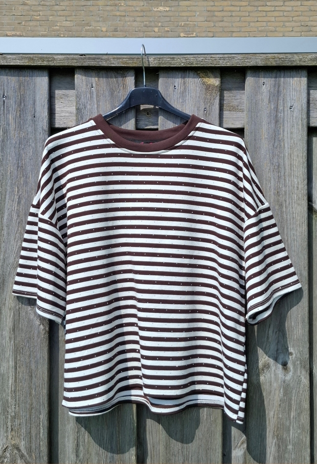 Streep t-shirt stras Bruin