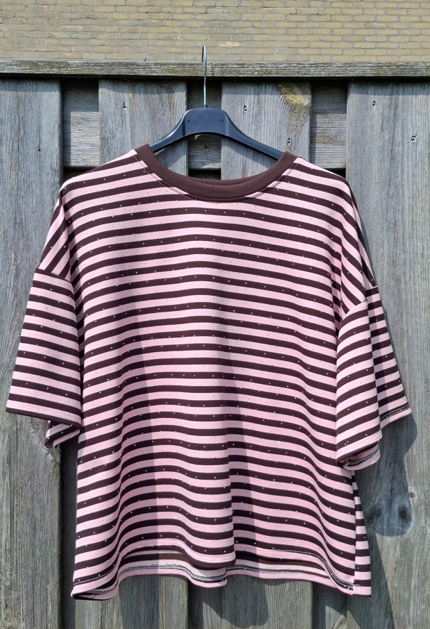 Streep t-shirt stras LICHT ROSE