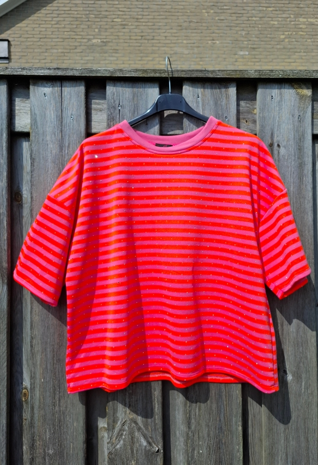 Streep t-shirt stras FEL ORANJE